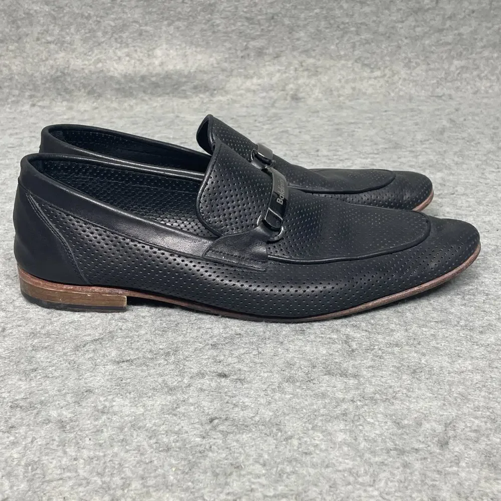 Baldinini Men 10 Loafers Black Perforated Leather Laser Cut Italy Luxury Slip-on
